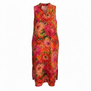 Handmade Womens Floral Shaggy Garden Pink Orange Caftan Dress Plus Sz 1X-2X